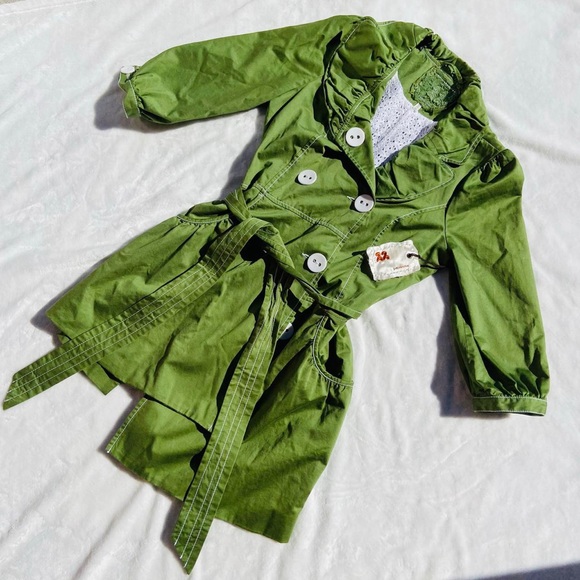 Twill Twenty Two Jackets & Blazers - Vintage Y2k Twill 22 Green Trench PeaCoat With Lace Lining On The Inside